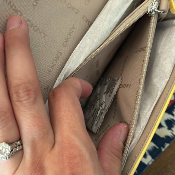 DKNY Gia Wallet on a Silver Chain Convertible Crossbody Yellow Leather NWT - Picture 6 of 11